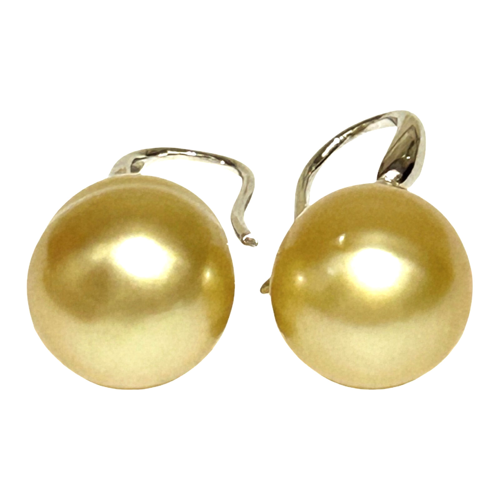 Oval Drop 11.6 x 12.9mm Philippines South Sea Pearl Natural Gold Dangle Earrings