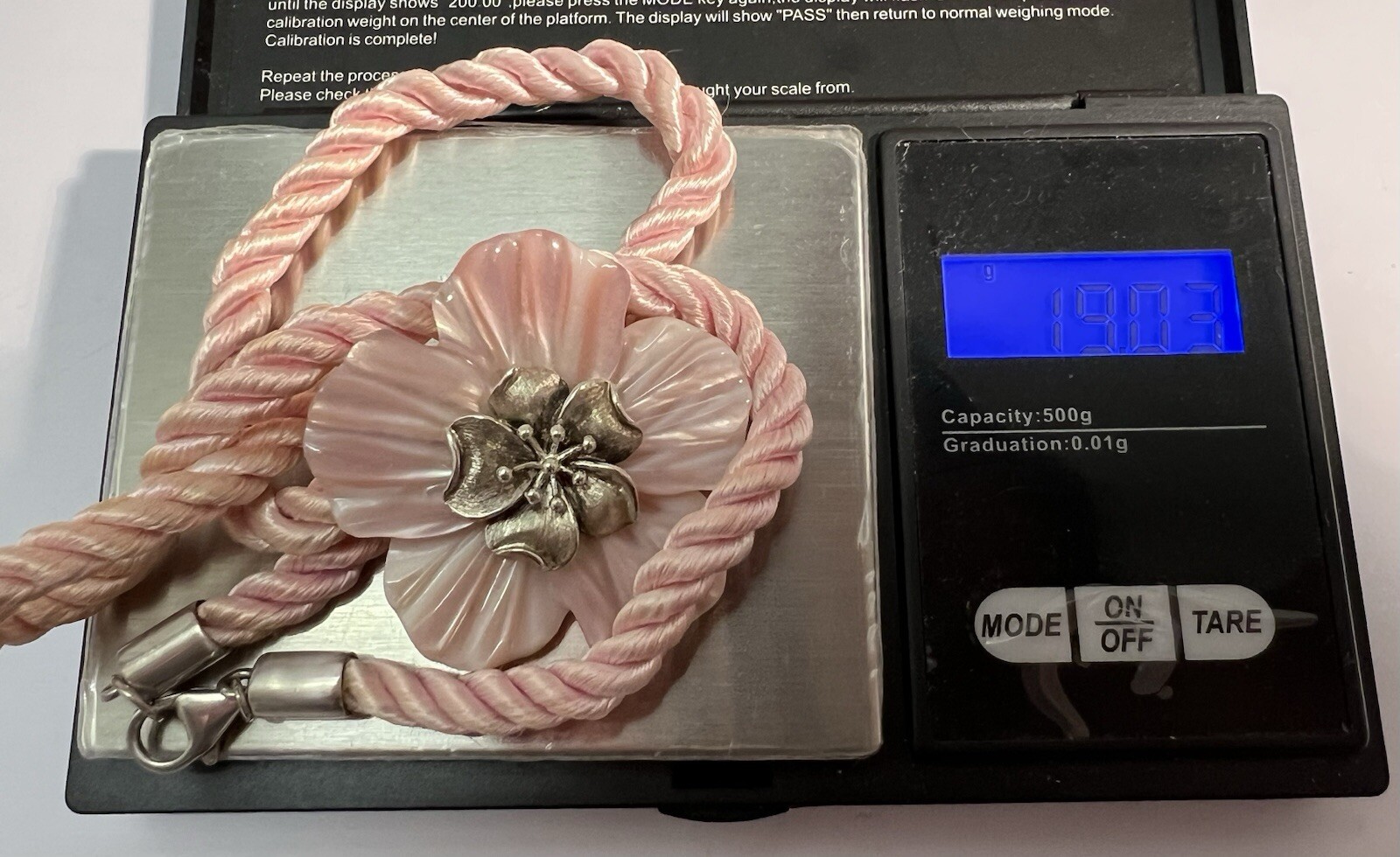 WK Whitney Kelly 925 Silver Pink MoP Pendant &pink Cord Necklace,46cm, SV13