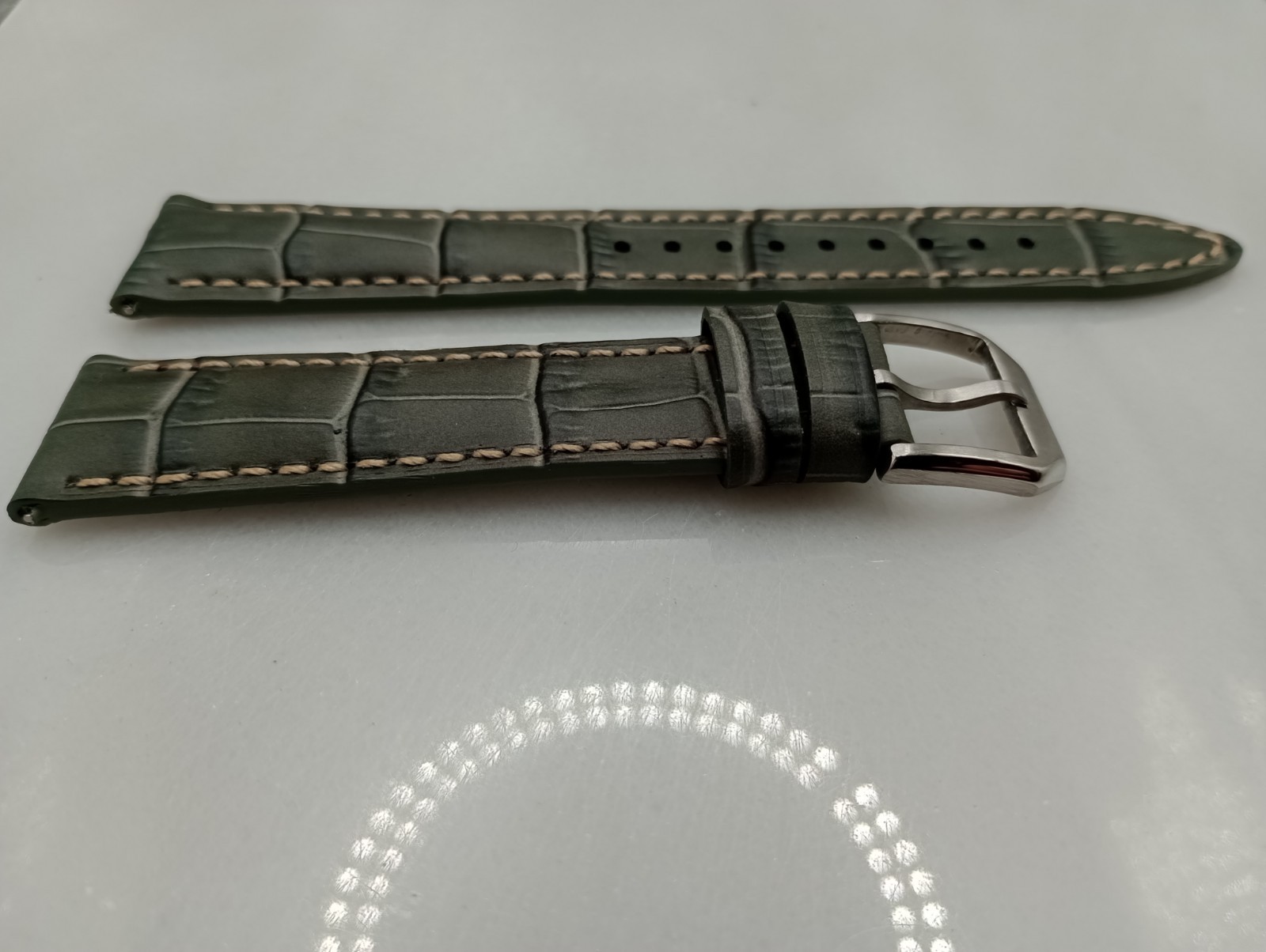 New 20mm Geckota Watchgecko Alligator Grain Calf Leather Grey Watch Strap 6B148