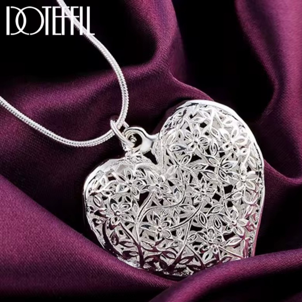 Silver Heart Filigree Pendant 925 Charm Necklace Wedding Fashion Jewelry 26″ New