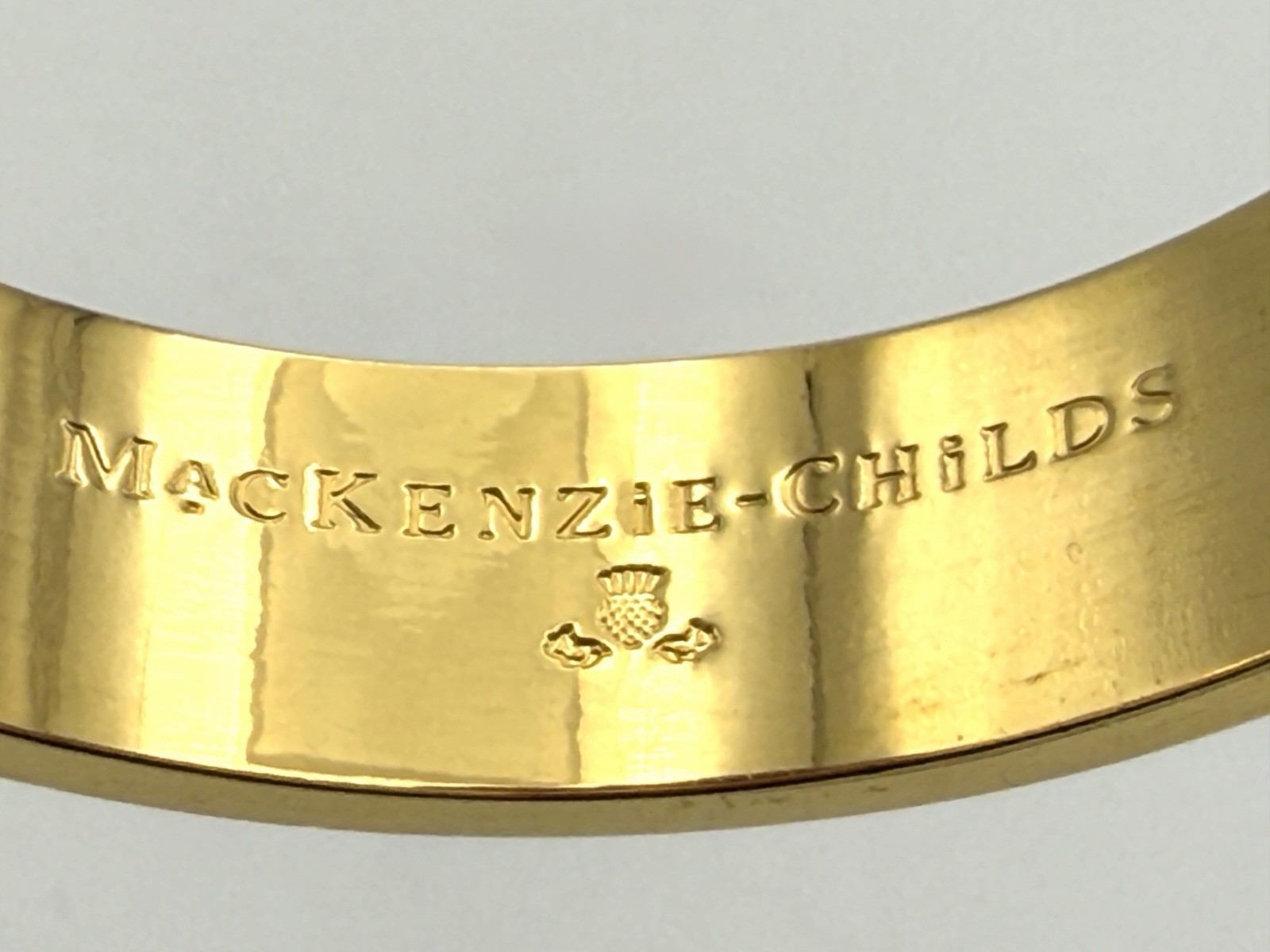 MACKENZIE CHILDS Courtly Check Metal and Enamel Hinged Bangle Cuff Bracelet