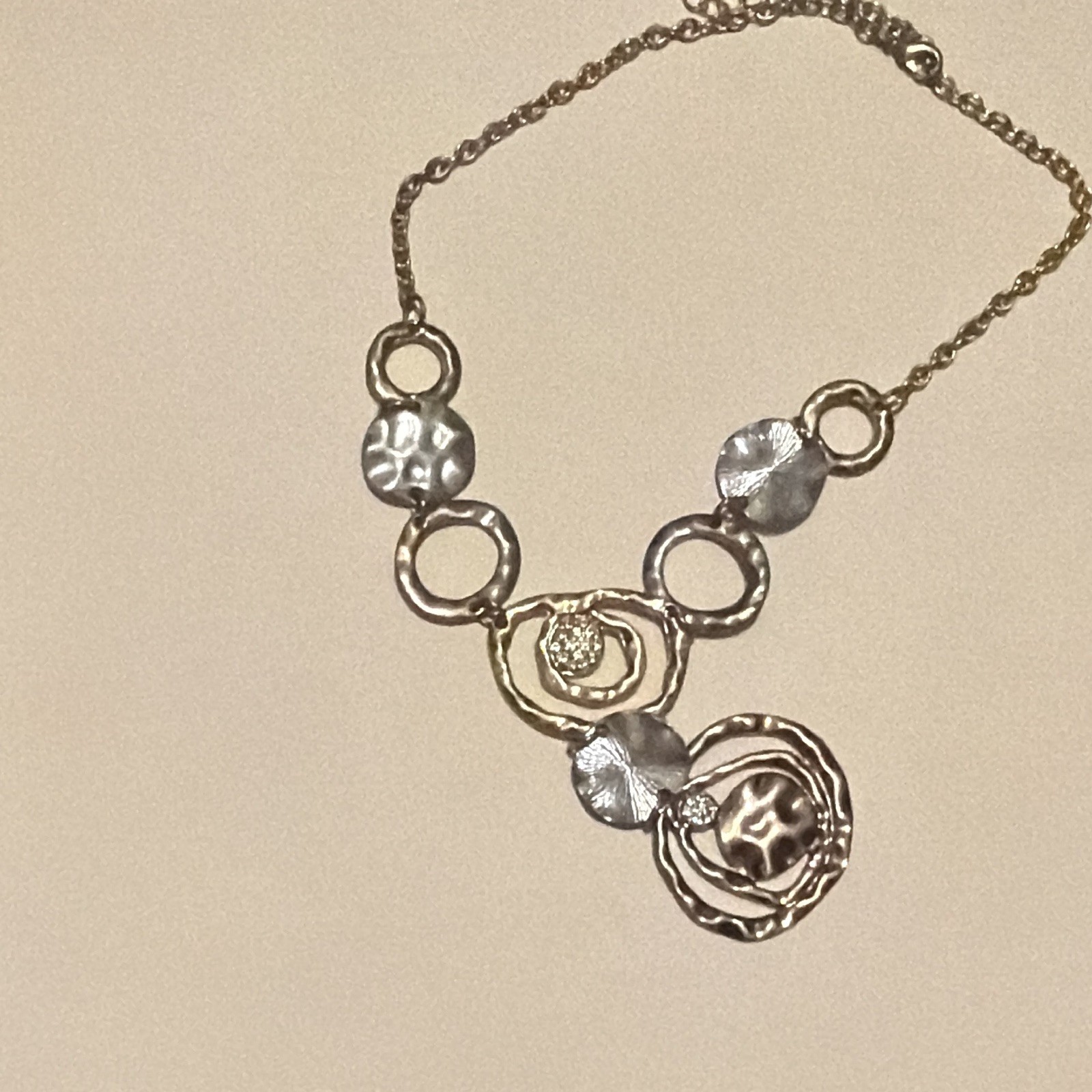 Silver Tone Metal Round Charm Pendant Cable Chain Necklace, Adjustable Lobster