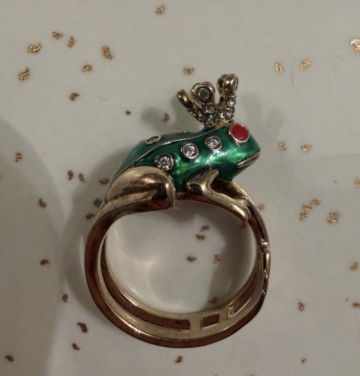 Vintage Signed Hidalgo .925 Sterling Silver Green Enamel Frog Prince Ring Size 9
