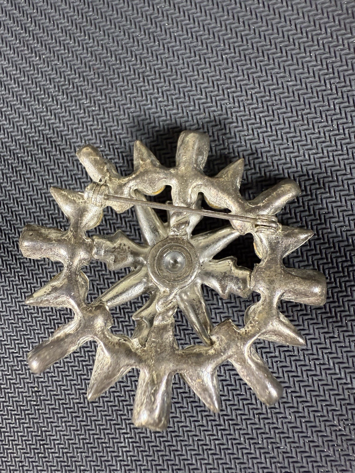 Vintage 50-60s Snowflake Atomic Starburst Brooch & Clip Earrings Set Rhinestones