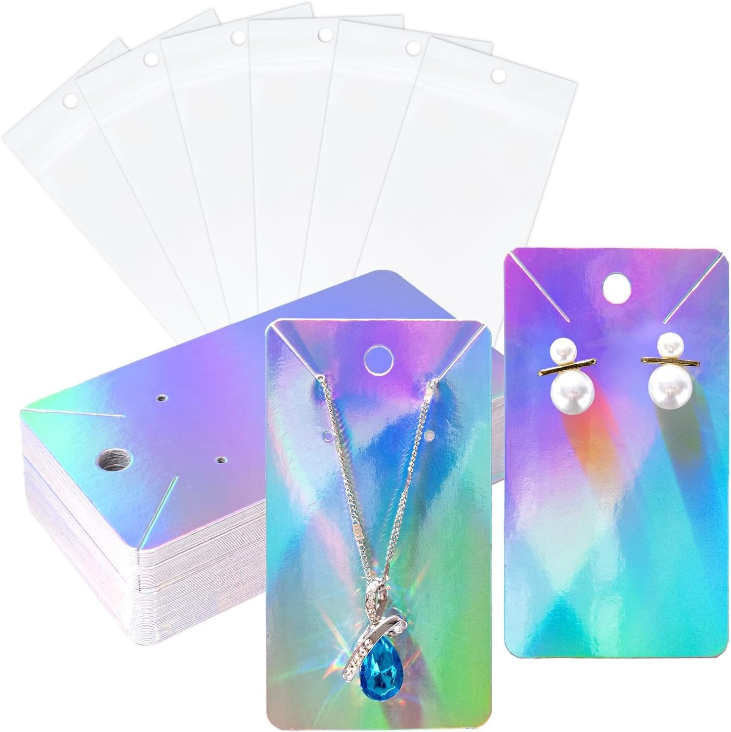 Necklace Display Cards 100Pcs Holographic Earring Cards 3.5×2 In