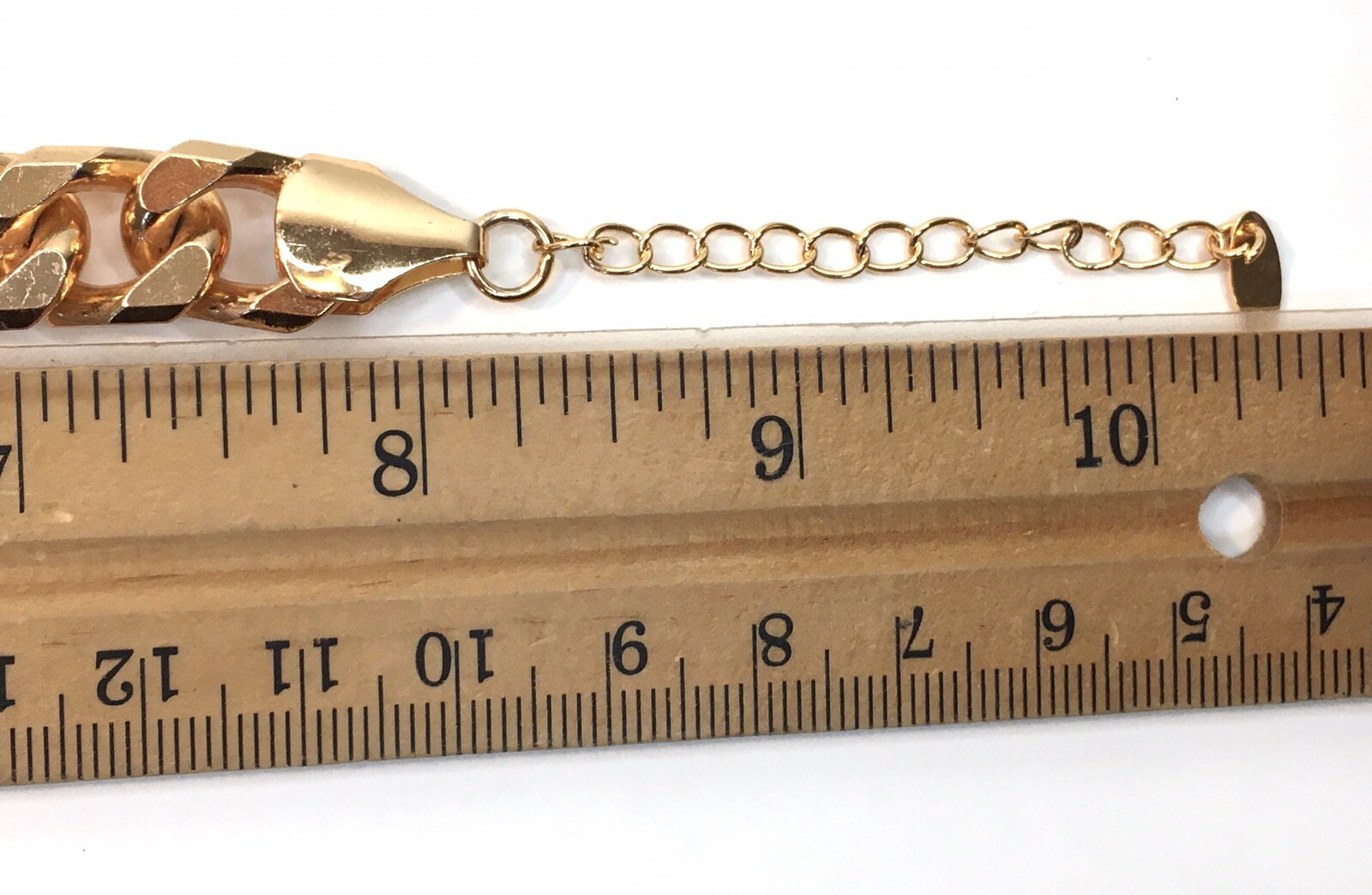 Gold Tone Chunky Curb Link Bracelet Signed But Can’t Identify 8″ + 2″ Extender
