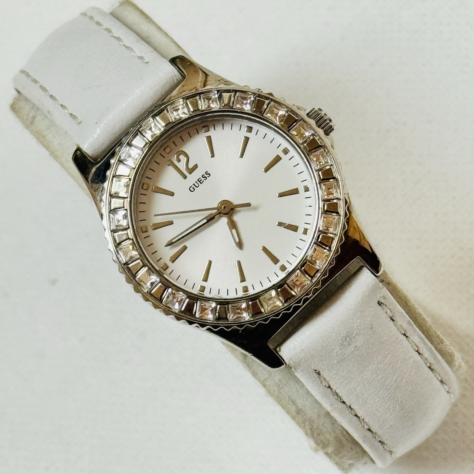 Guess WaterPro 28mm Women’s Watch Silver Crystals White Band U95176L1
