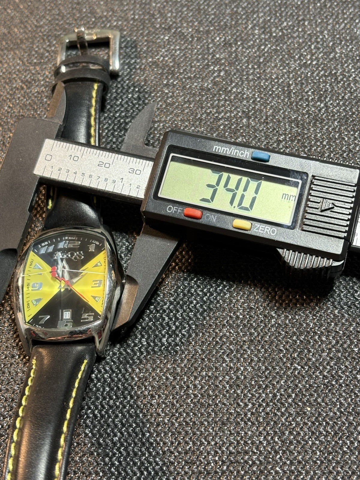 AQS AquaSwiss Men Watch Faceted Crystal,Date,L-9500L,Leather Band,New Bat