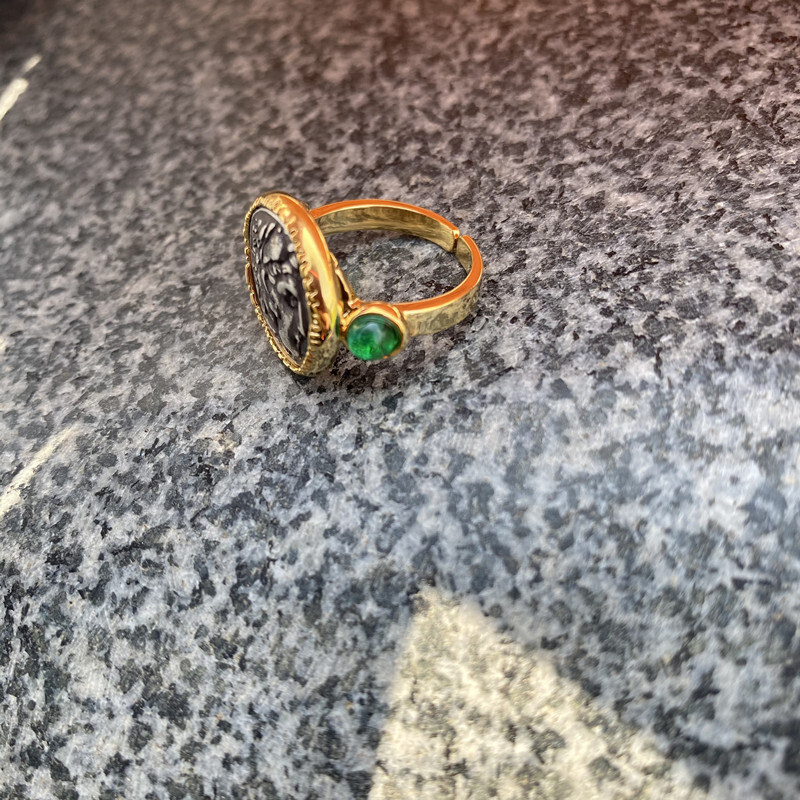 Retro Coins Hercules Inlay zircon adjustable Opening Ring