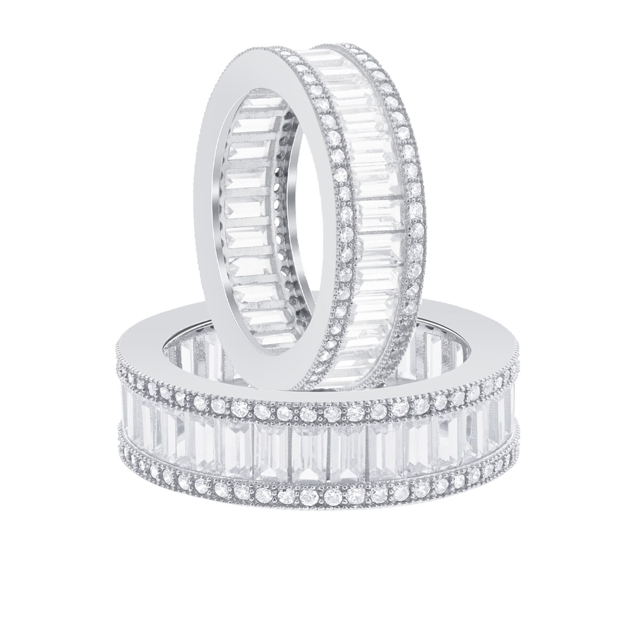 925 Sterling Silver Plated Eternity Band Ring Emerald Cut Cubic Zirconia Stones