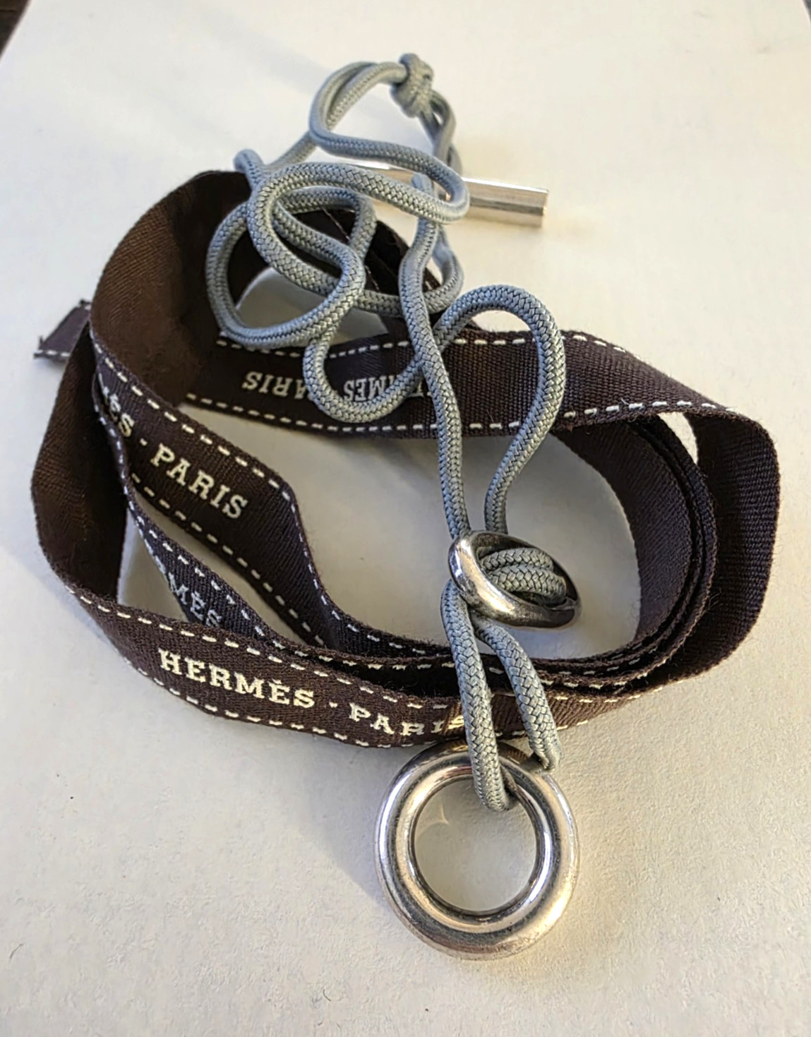 Hermes Paris Skipper Choker Bracelet Grey Cord Sterling Silver 925 36 cm.