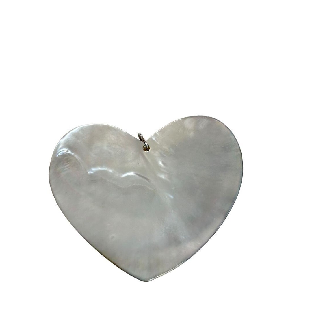 Heart Shaped Shell Silvertone Statement Pendant Brown 2.5″