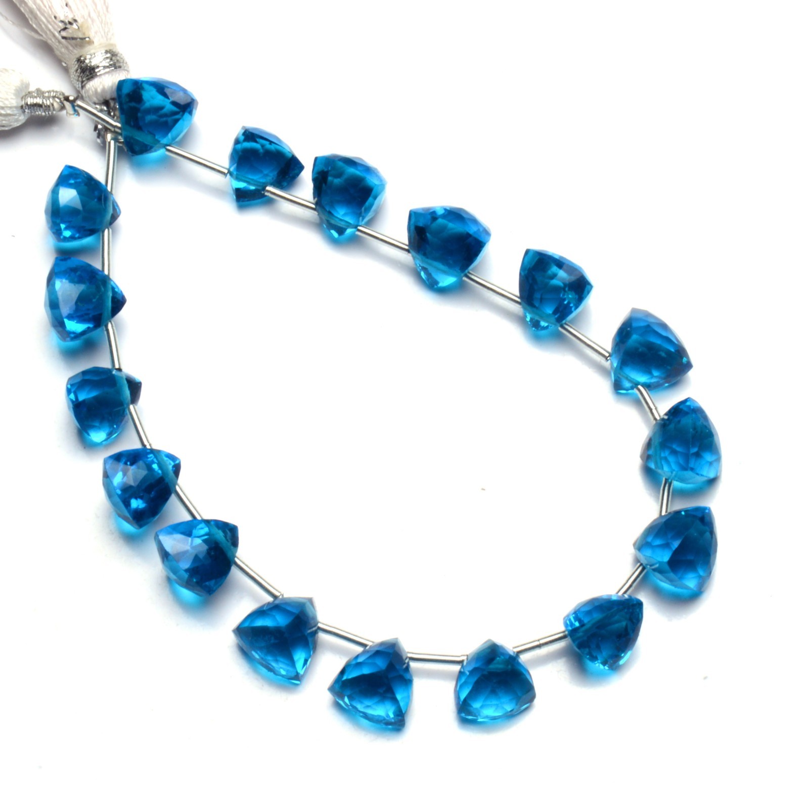 Neon Apatite Color Hydro Quartz Faceted 8MM Approx. Trillion Shape Briolettes 7″