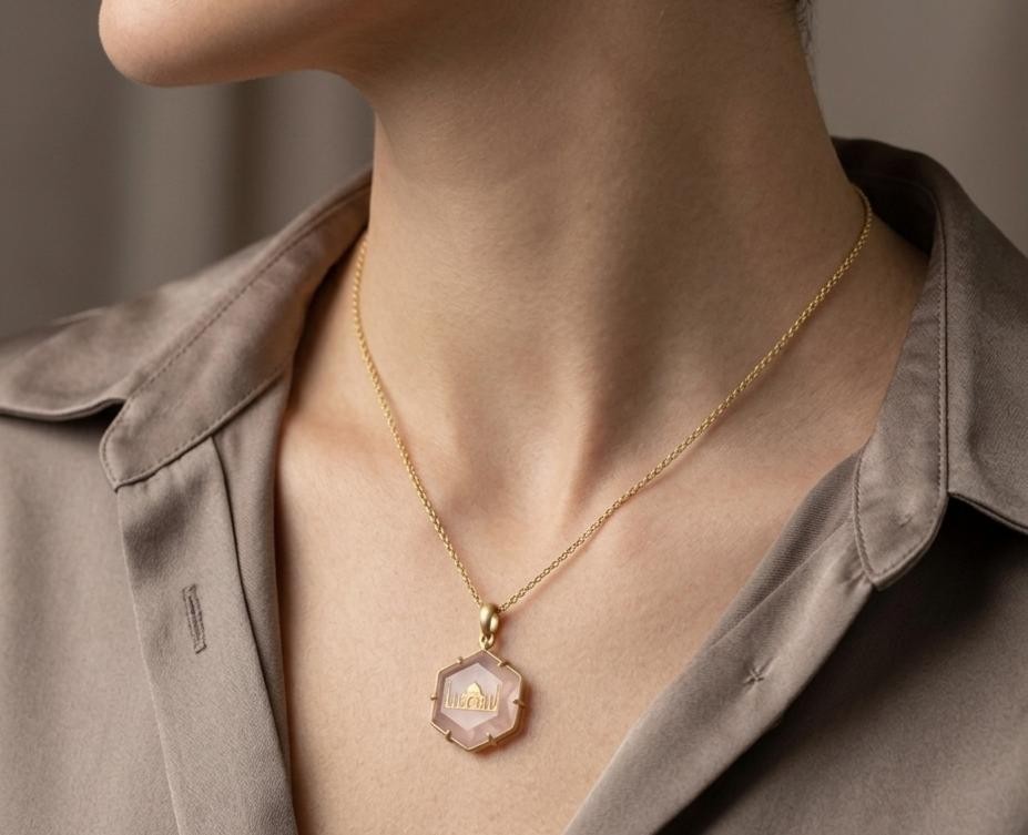 Natural Rose Quartz Taj mahal Pendant 925 sterling silver gold plated pendant
