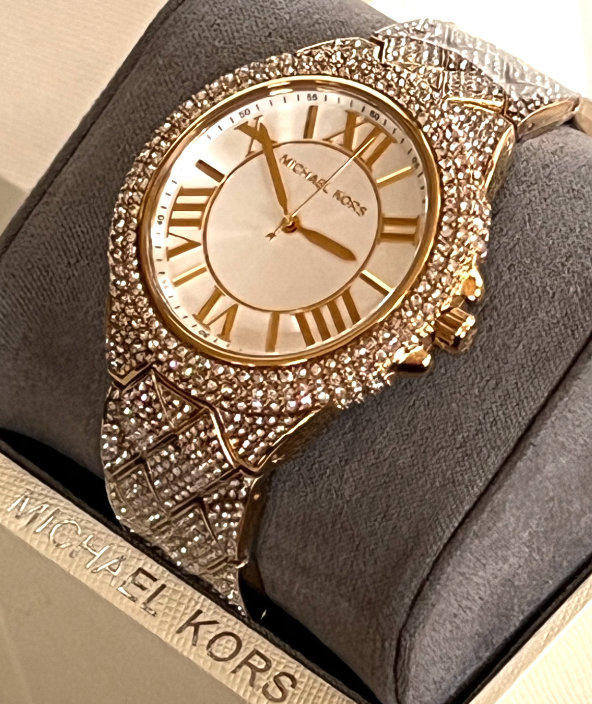 MICHAEL KORS MK4800 CAMILLE Gold-Tone Pave Crystals Unisex Watch BNWT/GBox $450