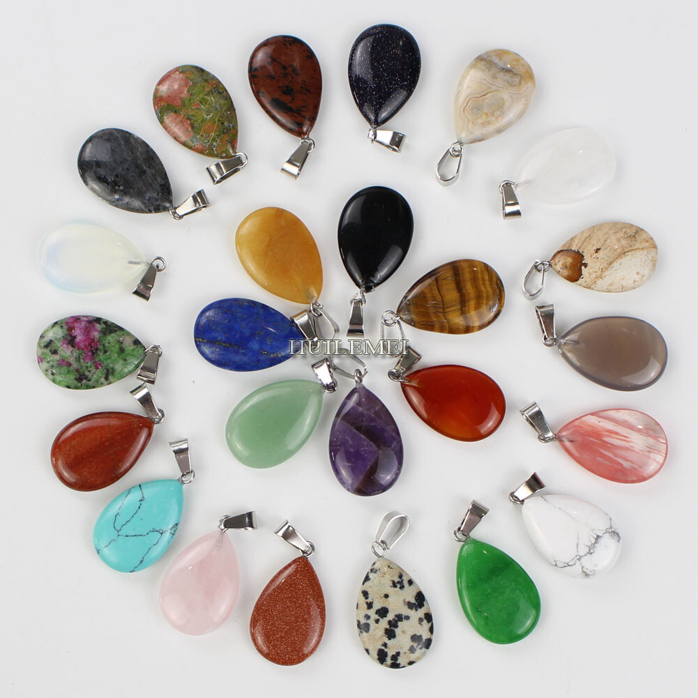20pcs Mixed Natural Gemstone Water Drop Pendant Beads Reiki Chakra Healing Stone