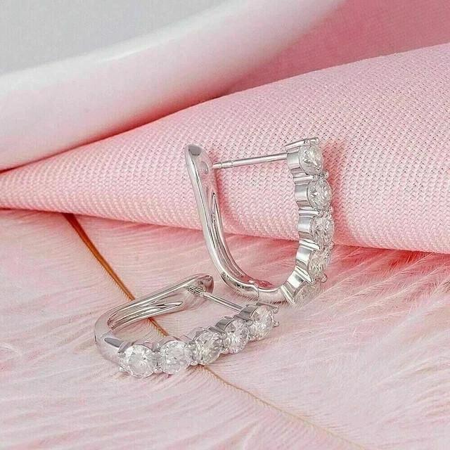 2 Ct Round Cut Lab Created Diamond Hoop Huggie Earrings 14K White Gold Plated