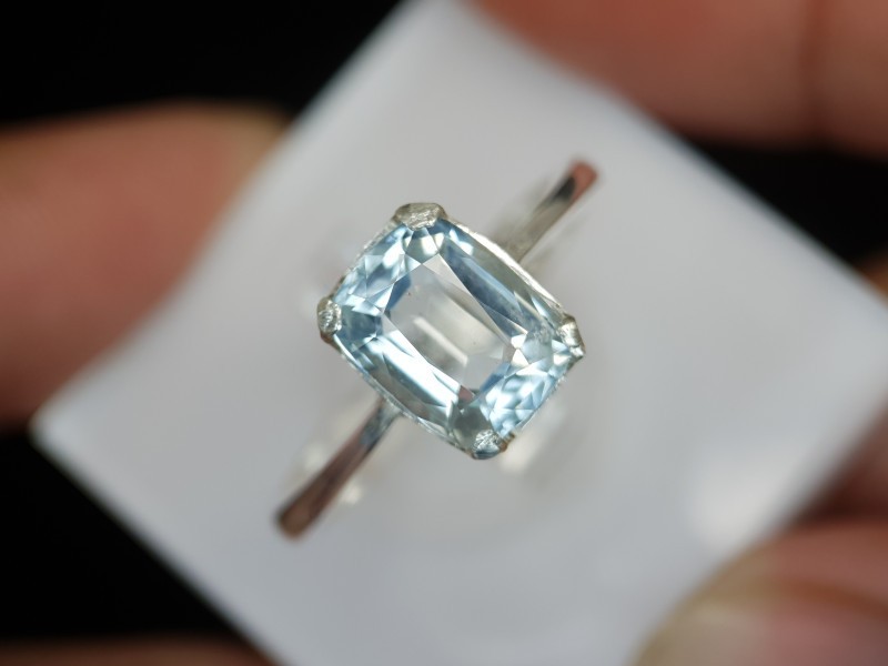 Stunning Unheated Full Natural Blue Aquamarine Handmade Silver Ring 3.63Grams