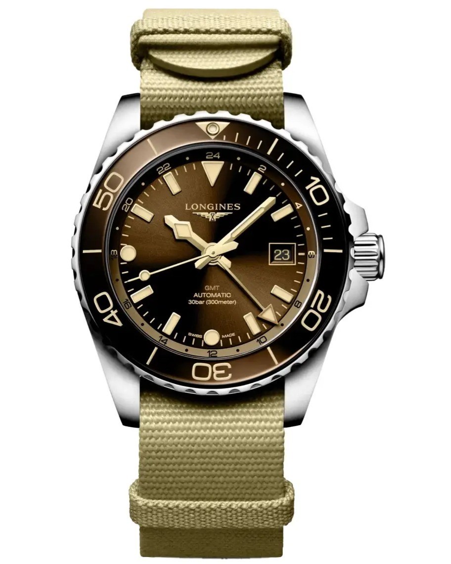 New Longines Mens HydroConquest GMT Automatic 41 Brown Dial Watch L3.790.4.66.2