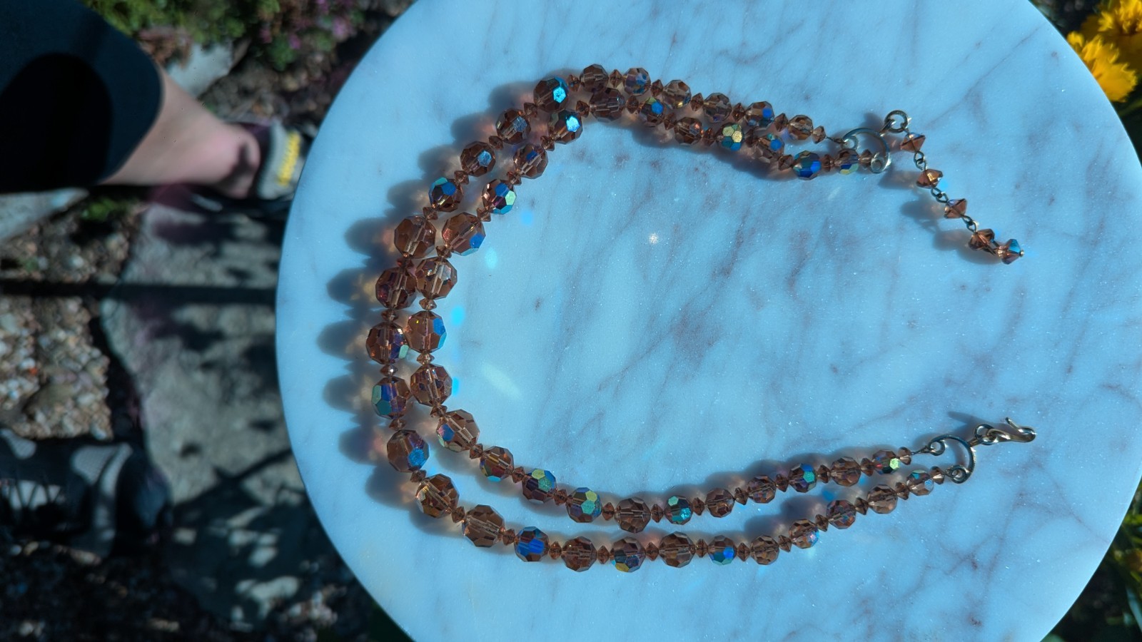 Pink Crystal Beaded Double Strand Necklace, Adjustable, Lobster Clasp