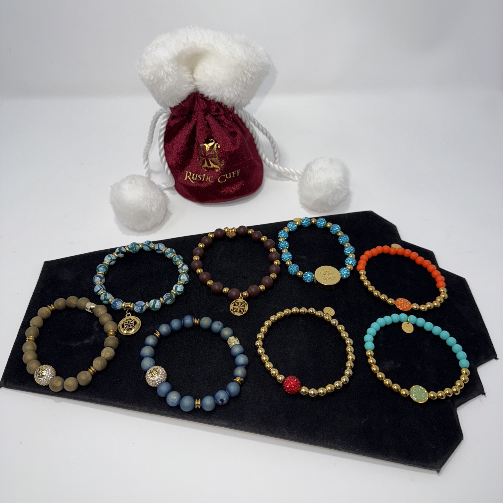 Rustic Cuff Bracelet Set Beaded Charm Stretch Colorful Gold Tone Multicolor Lot