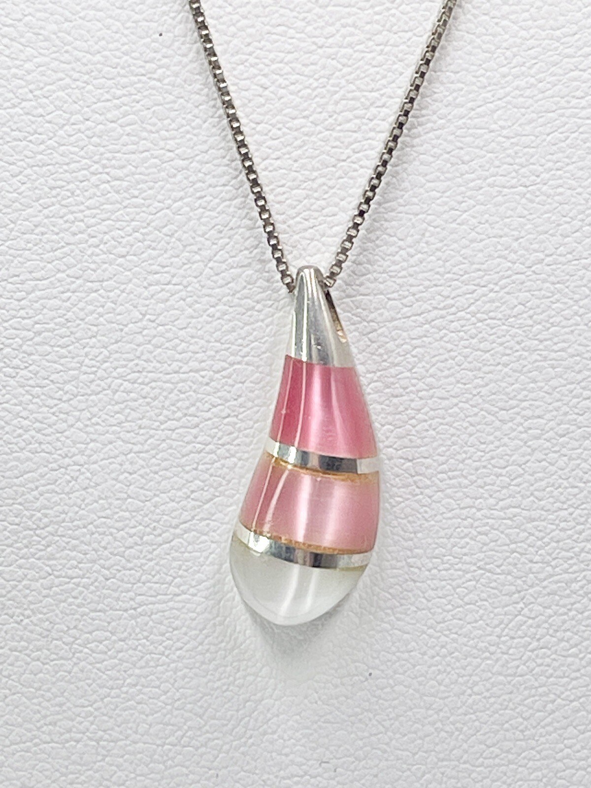 Necklace Sterling Silver Mother Of Pearl Dyed pink Box Chain Makers Mark 925 17”