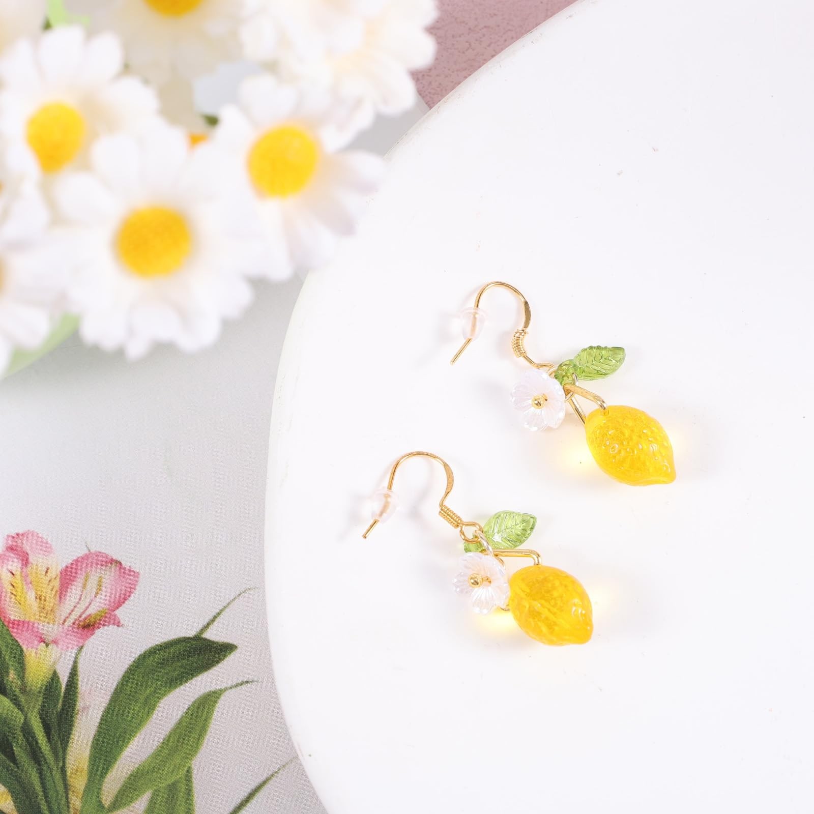 Lemon Dangle Earrings, Resin Yellow Hoop Earrings Dainty 3.5cm, yellow