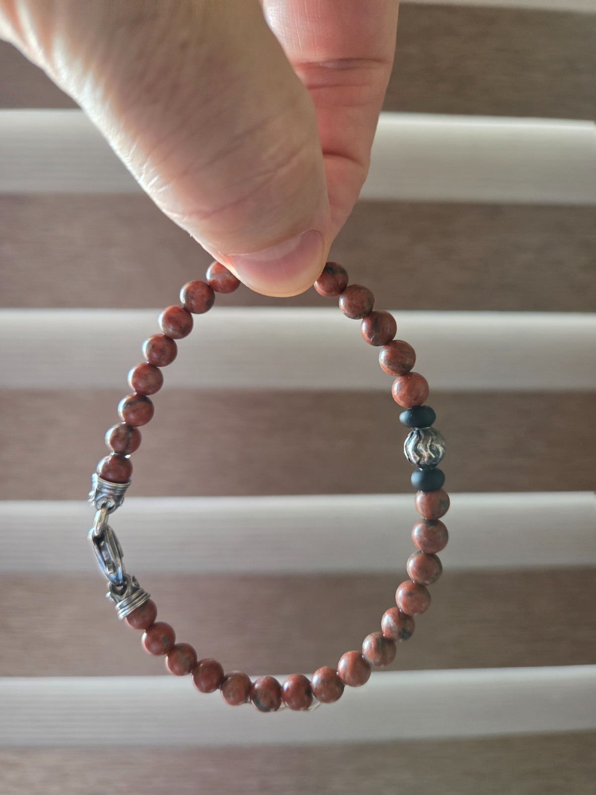Henry Williams Beaded bracelet with Sterling silver and Red Sesame Jasper