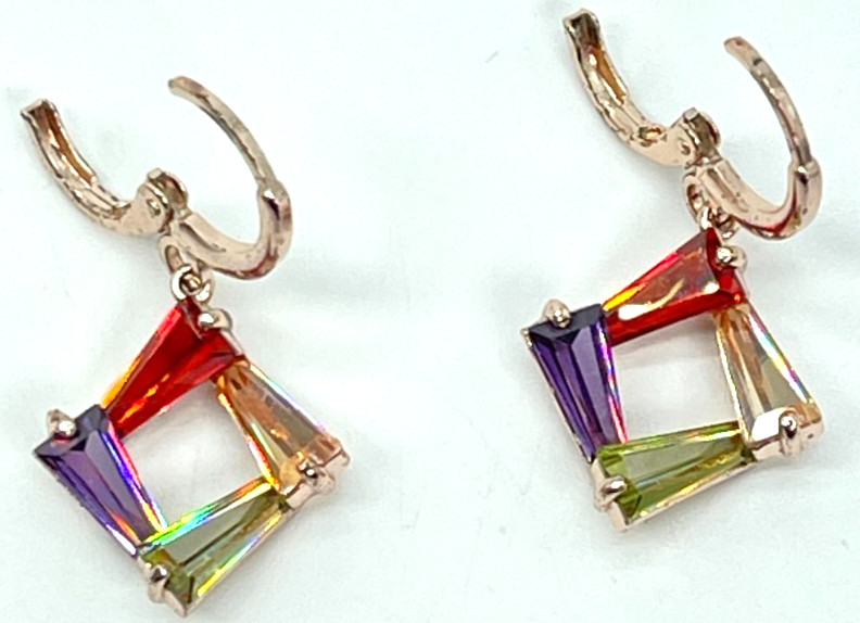 Necklace/Earrings Rose Gold Tone Multi-Color Crystal Bars 18″ Cable Chain Ear 1″