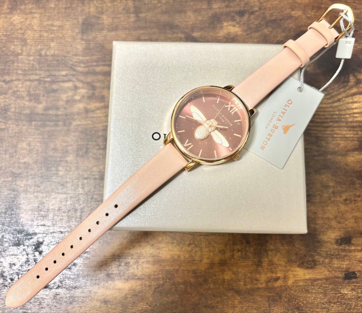 New Olivia Burton 3D BEE light brown x baby pink