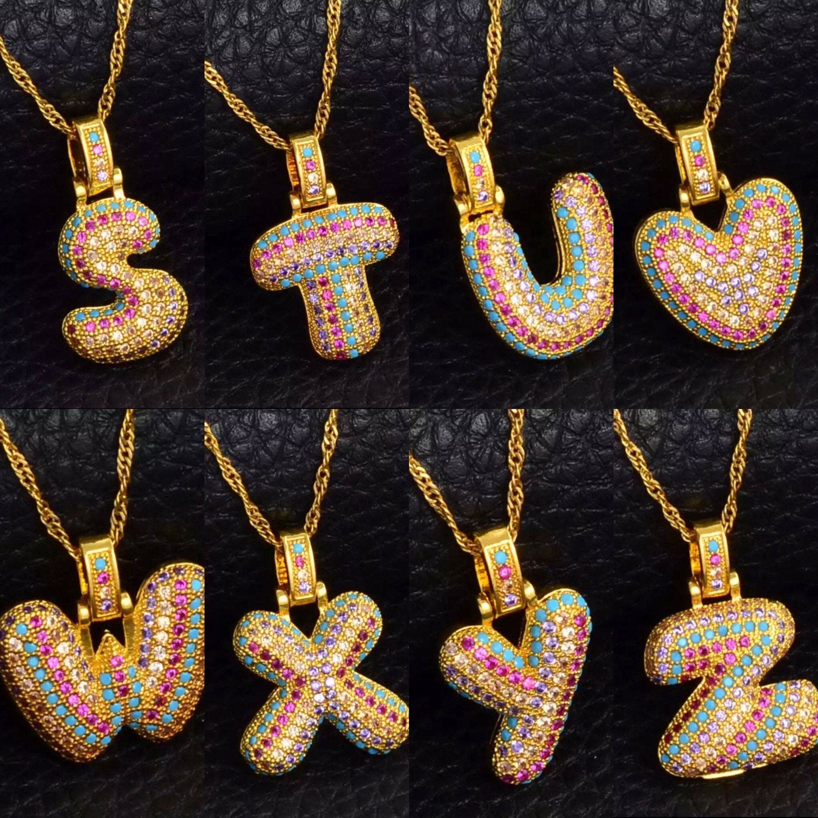 Colored stone Alphabet letters initial Pendant Necklace / All letters available