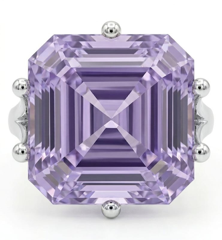 5.00 Ct Certified Asscher Cut Purple Natural Diamond Ring VVS1 White Gold Finish