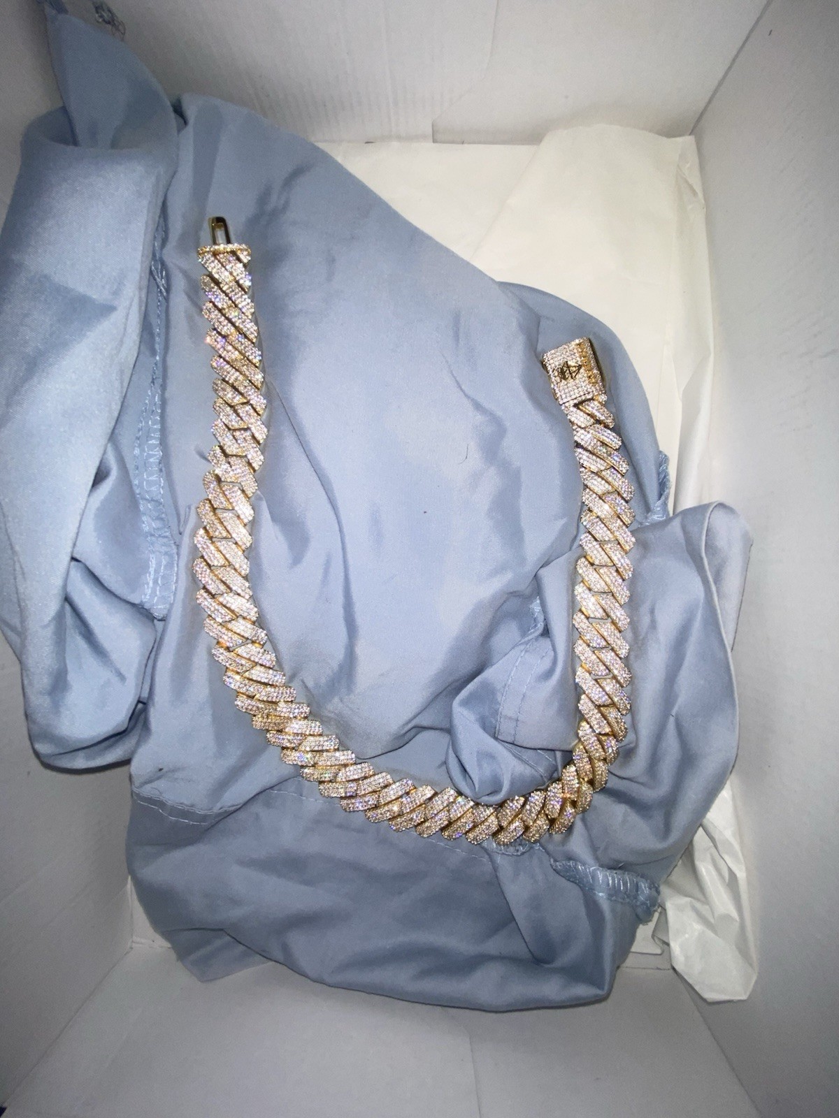 Gold Tone Iced Out Cuban Link Necklace Pavé Rhinestone Box Closure GRA