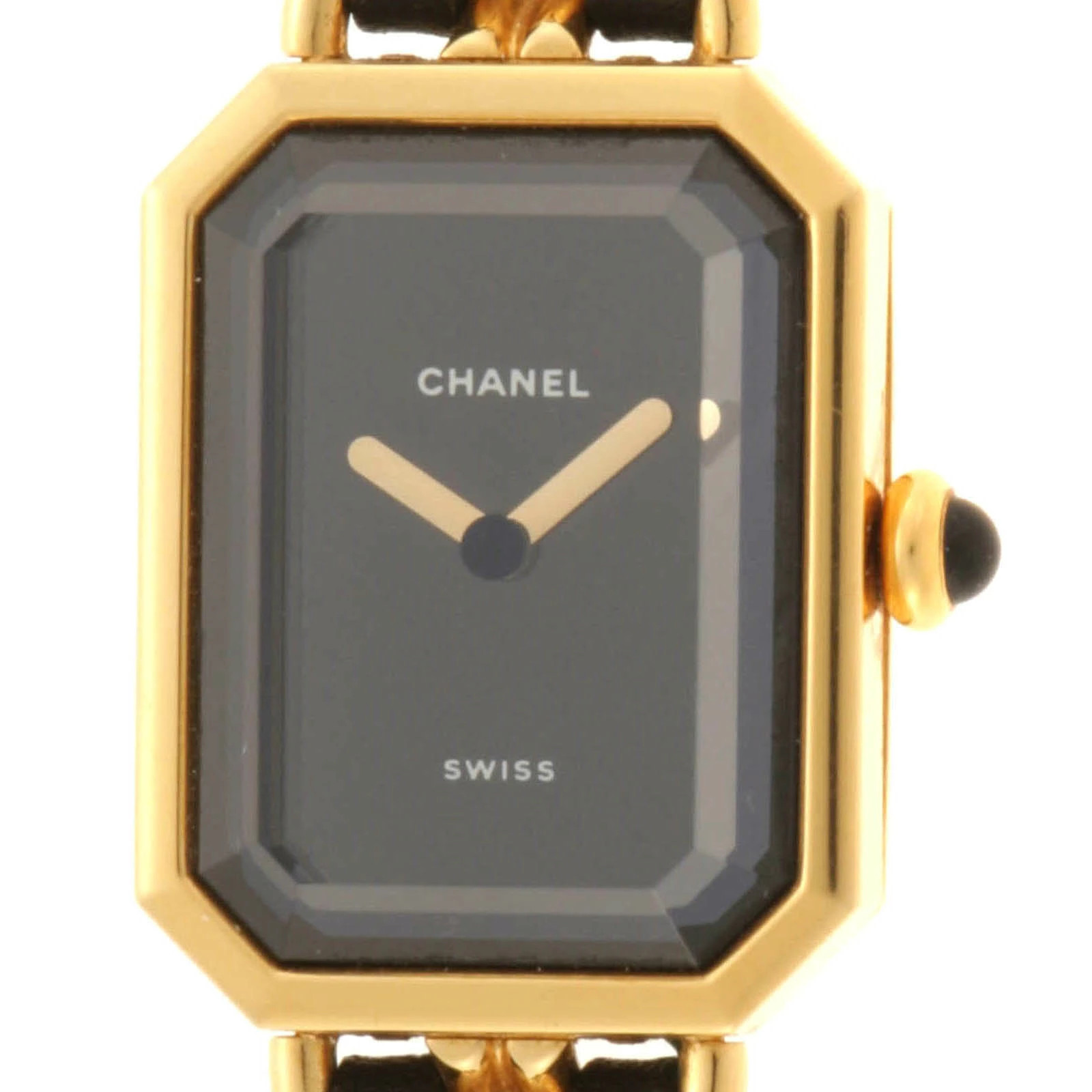 Chanel Première L H0001 Gold Plated / Leather 20mm Black Dial Quartz #DW2719