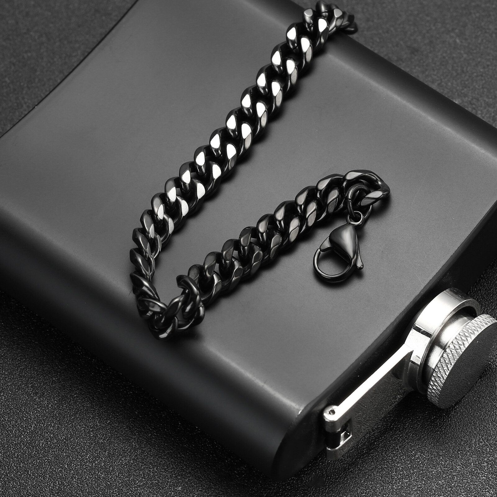 Basic Punk Stainless Steel 7mm Cuban Necklaces Bracelet For Men Women Black