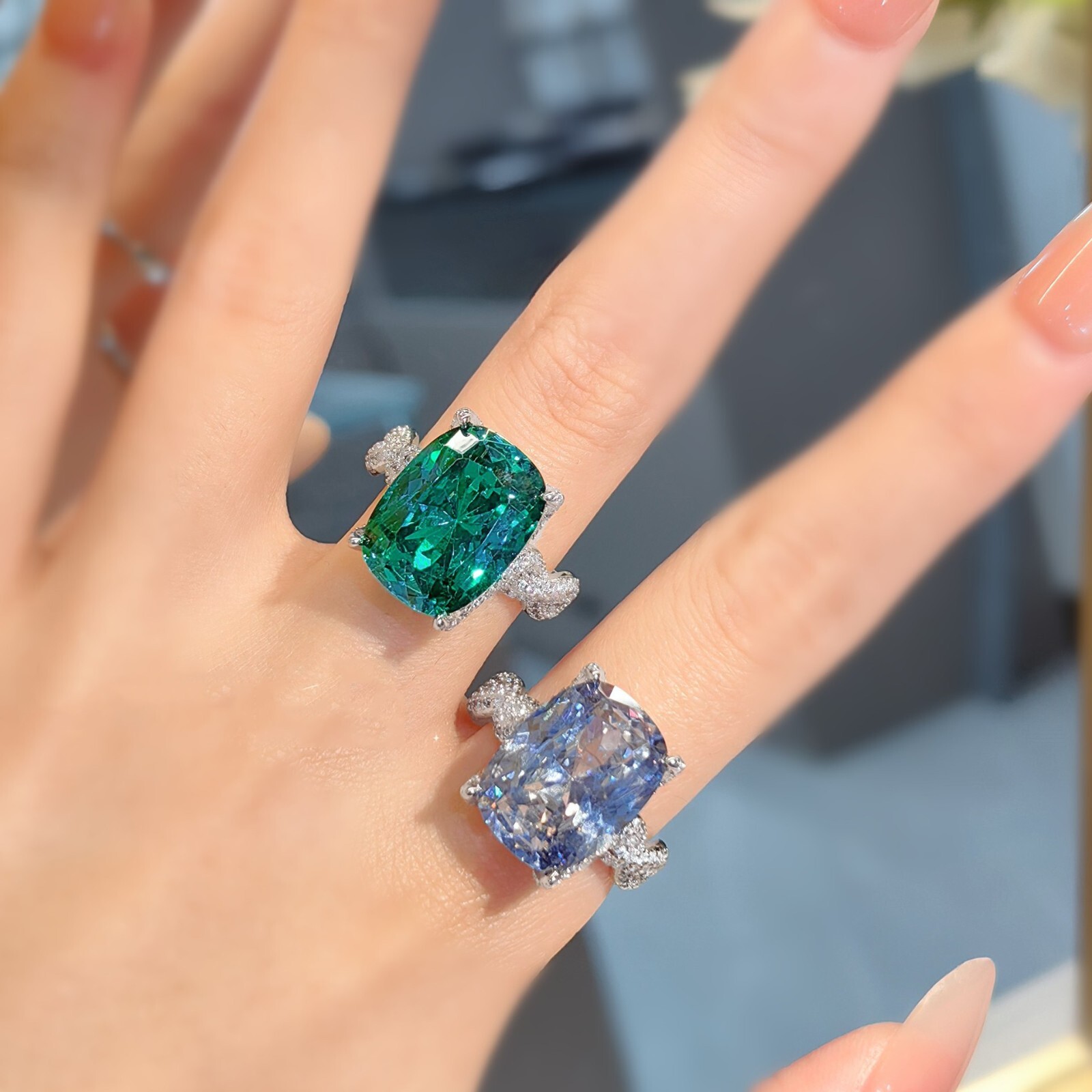 New Hign Carbon Tanzanite Blue Topaz Gemstone Luxury Charm Women Silver Rings