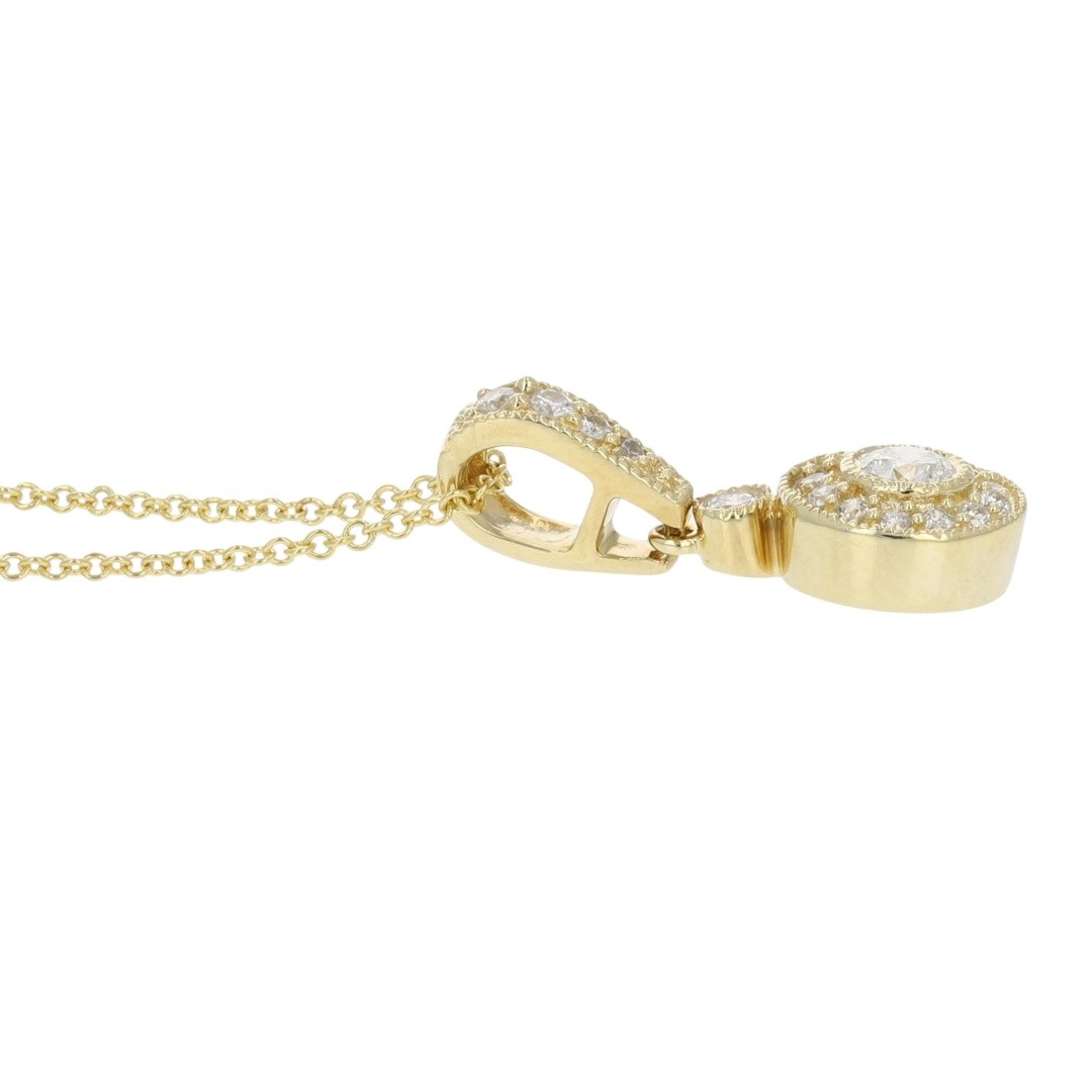 EFFY .31ctw Round Diamond Halo Milgrain Pendant on 16″ Necklace 14k Yellow Gold