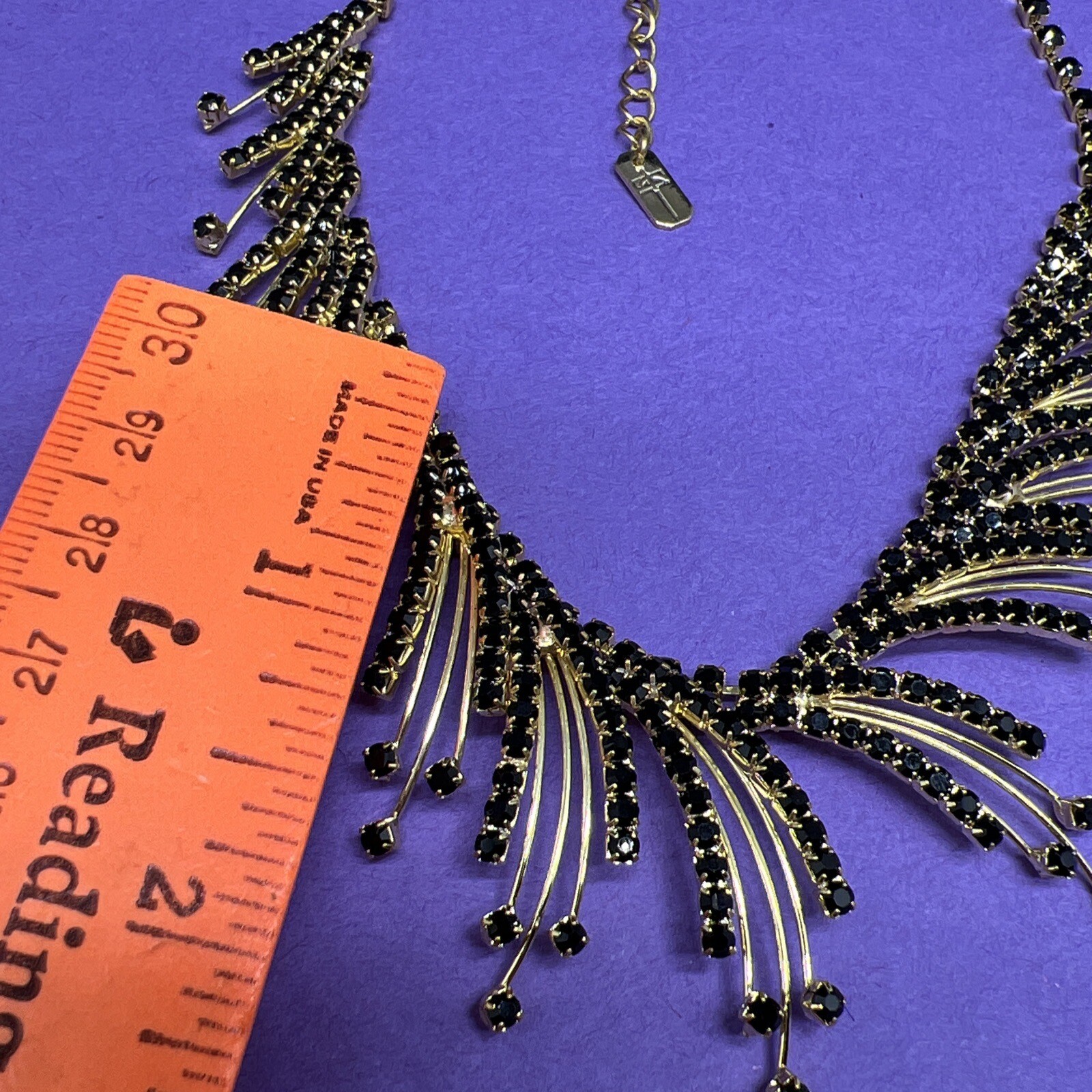 Gold Tone With Black Prong Set Rhinestones 14”-18” Necklace (6721)