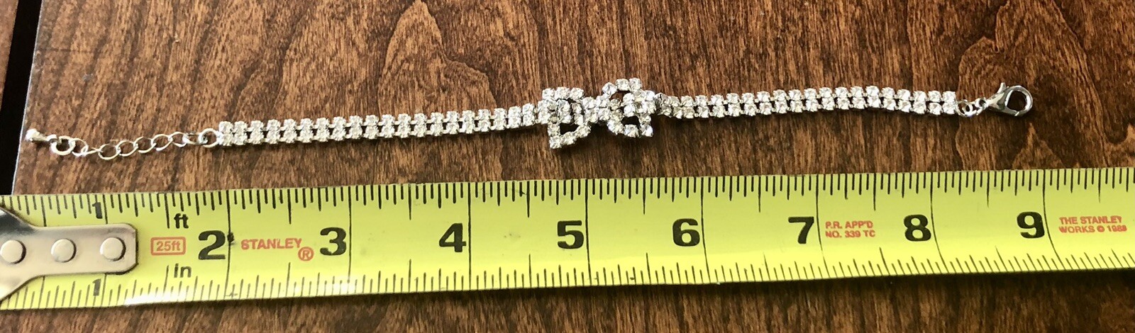 Beautiful Clear Rhinestone Bow Bracelet – Adjust To 8” – Special Occasion