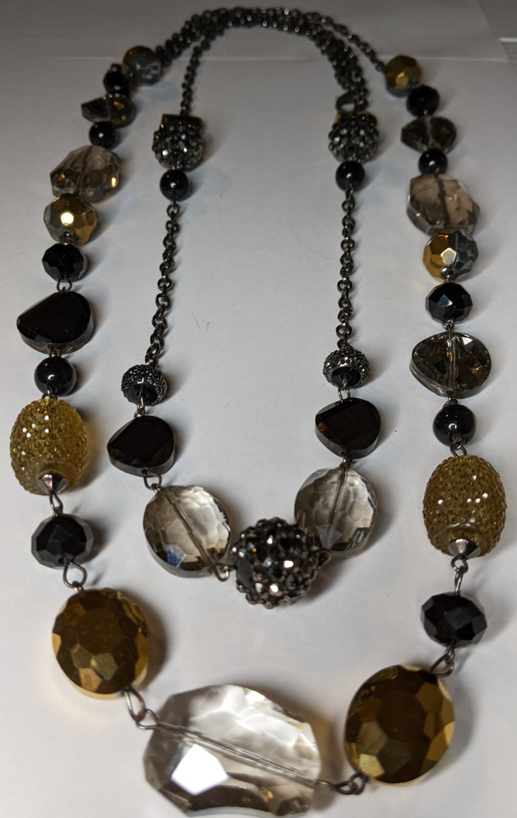 Women Necklace 2 Strand Black Gray Yellow Beads Stone Costume Jewelry Statement