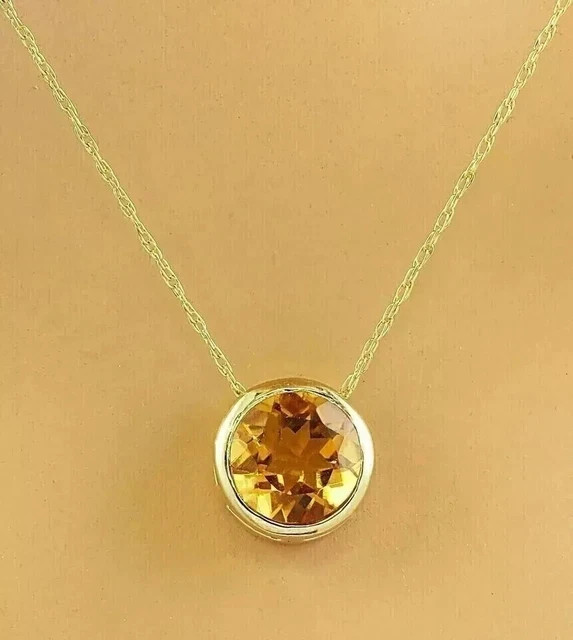 14KYellow Gold Plated 2Ct Round Cut LabCreated Yellow Citrine Pendant with Chain