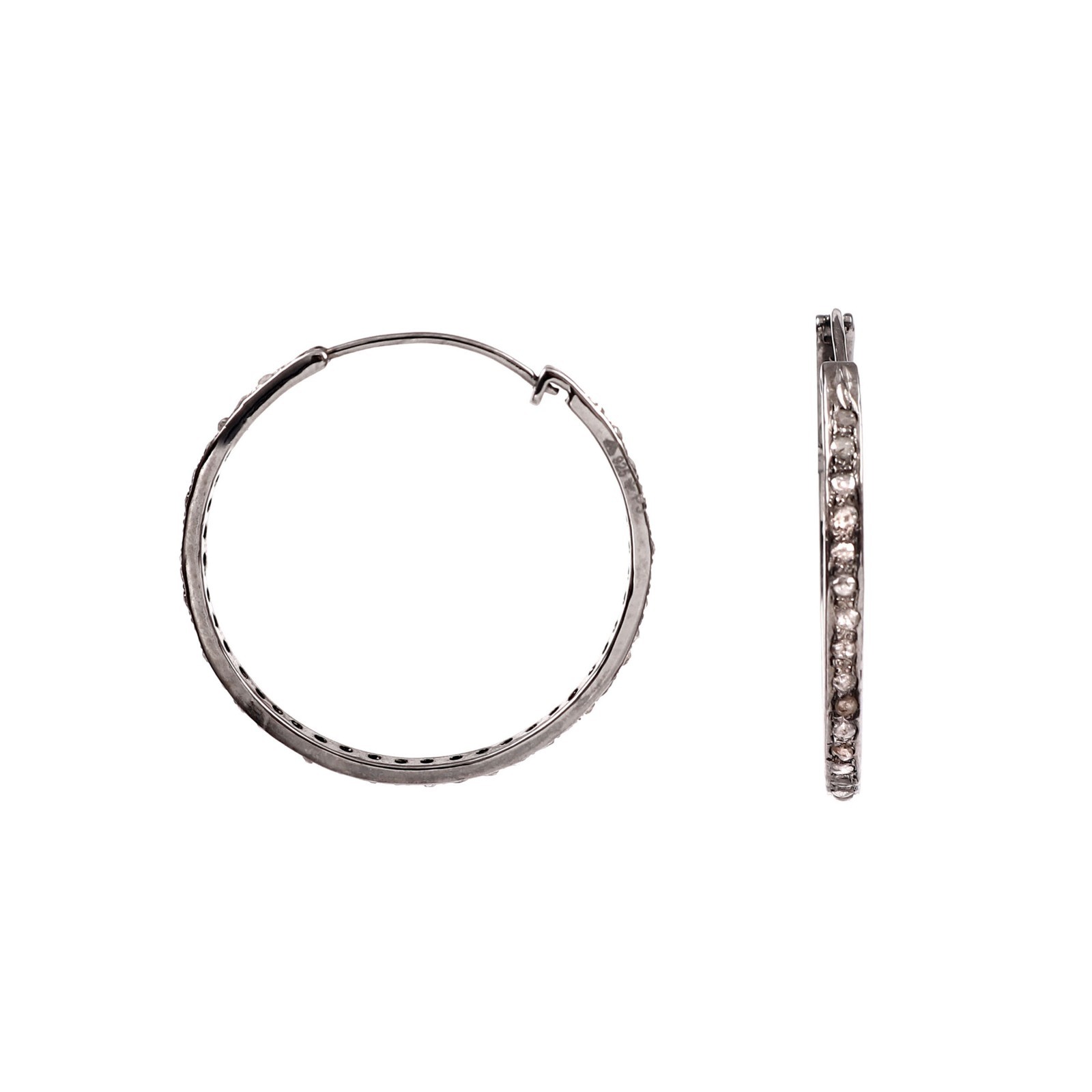 1.45ctw Natural Rose Cut Diamond Hoop Earrings 925 Sterling Silver Handmade