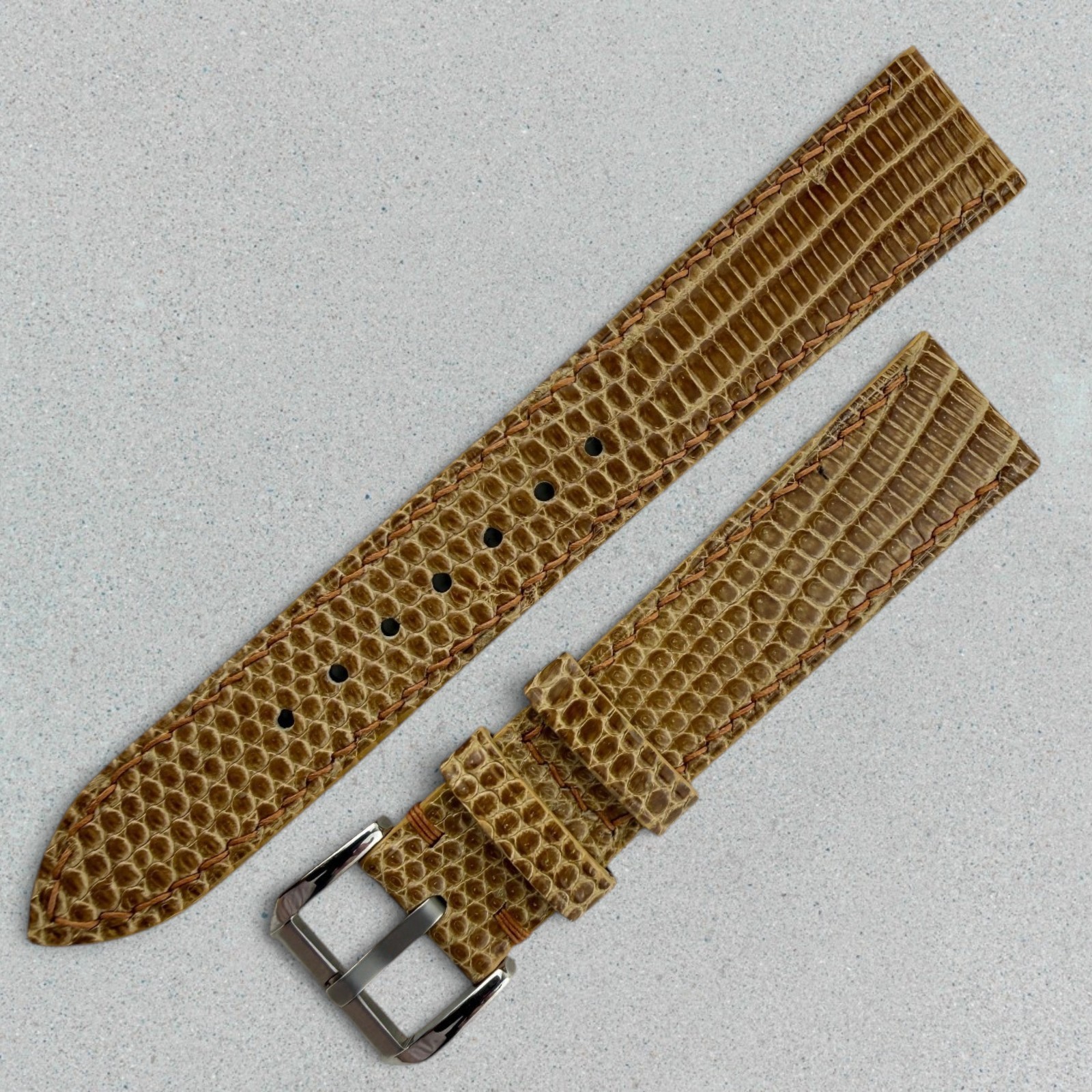 Genuine Lizard Leather Watch Band 18mm Sand Beige Mens 316L Buckle