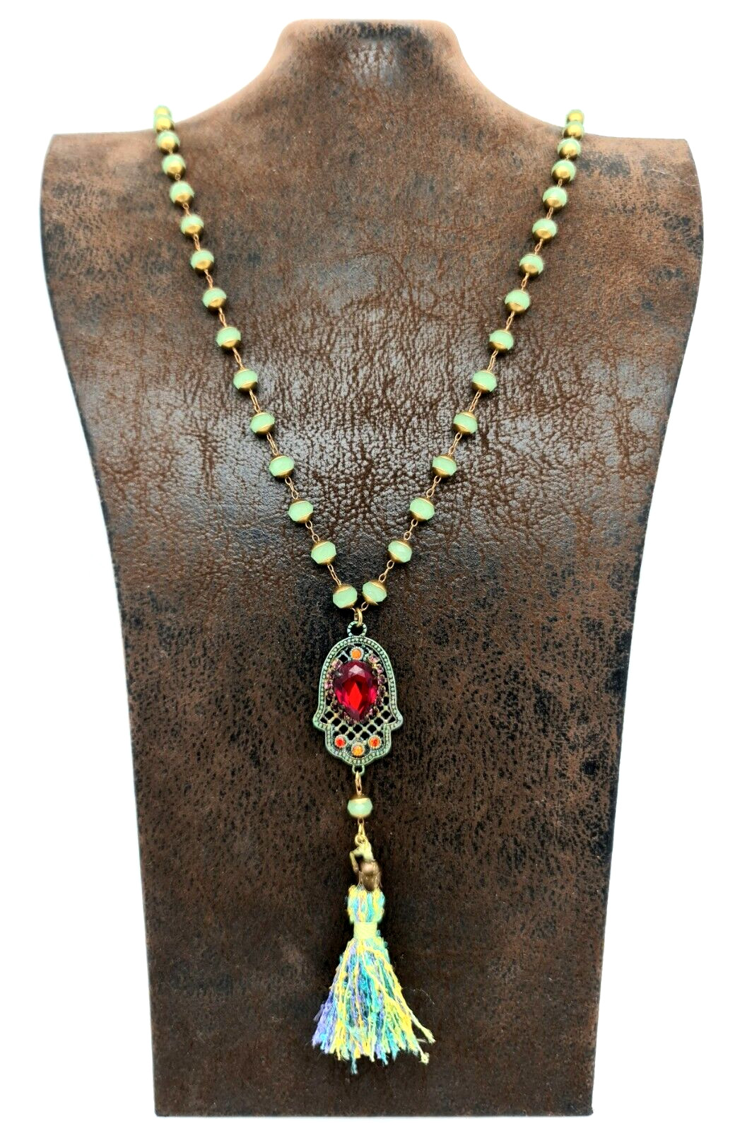 Beautiful Long Necklace With Hamsa Pendant With Crystals By Michal Negrin