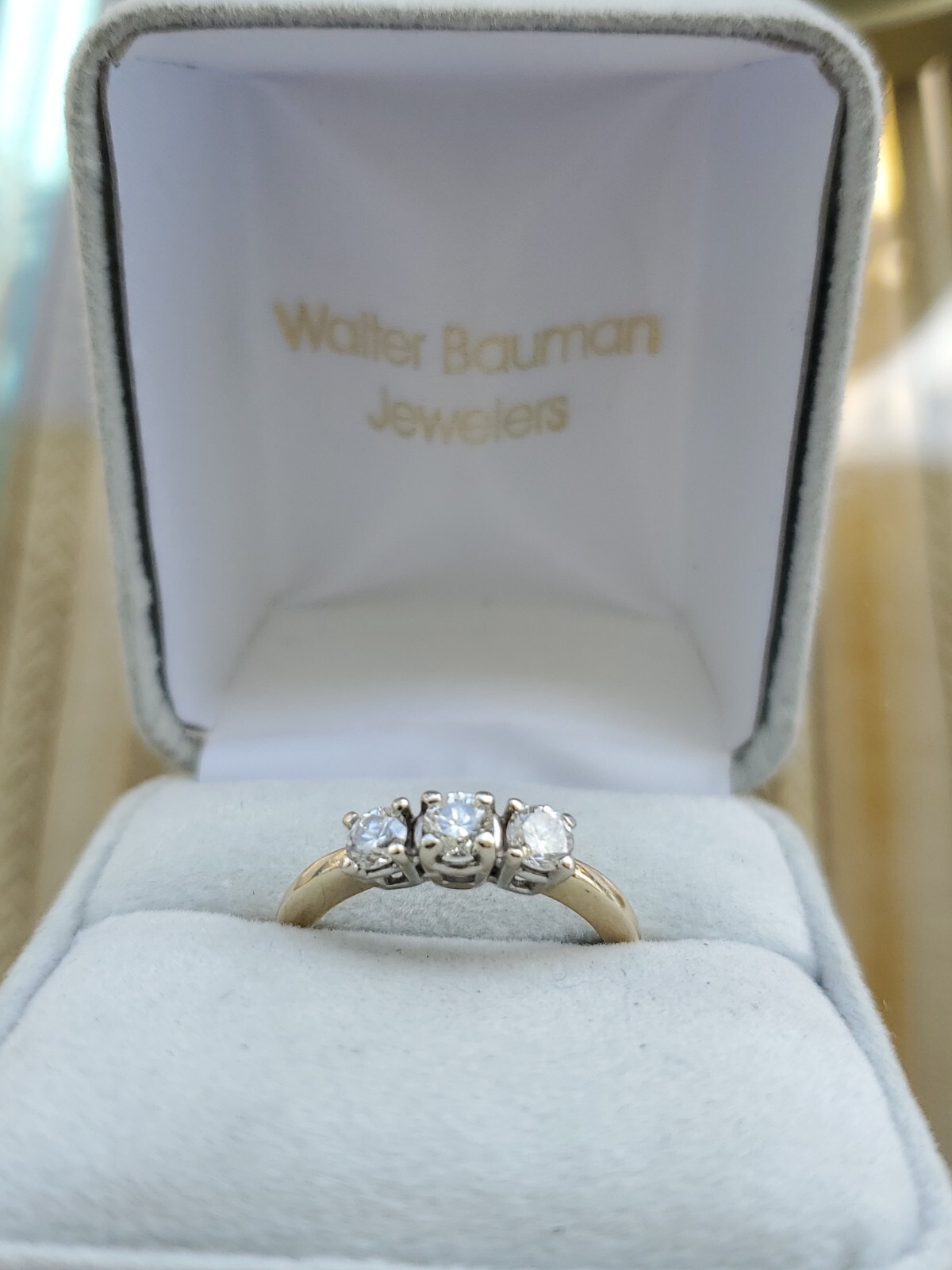 3-STONE .90 Ct. Round cut Diamond Engagement Ring 14k Solid gold Size 6.75 #34