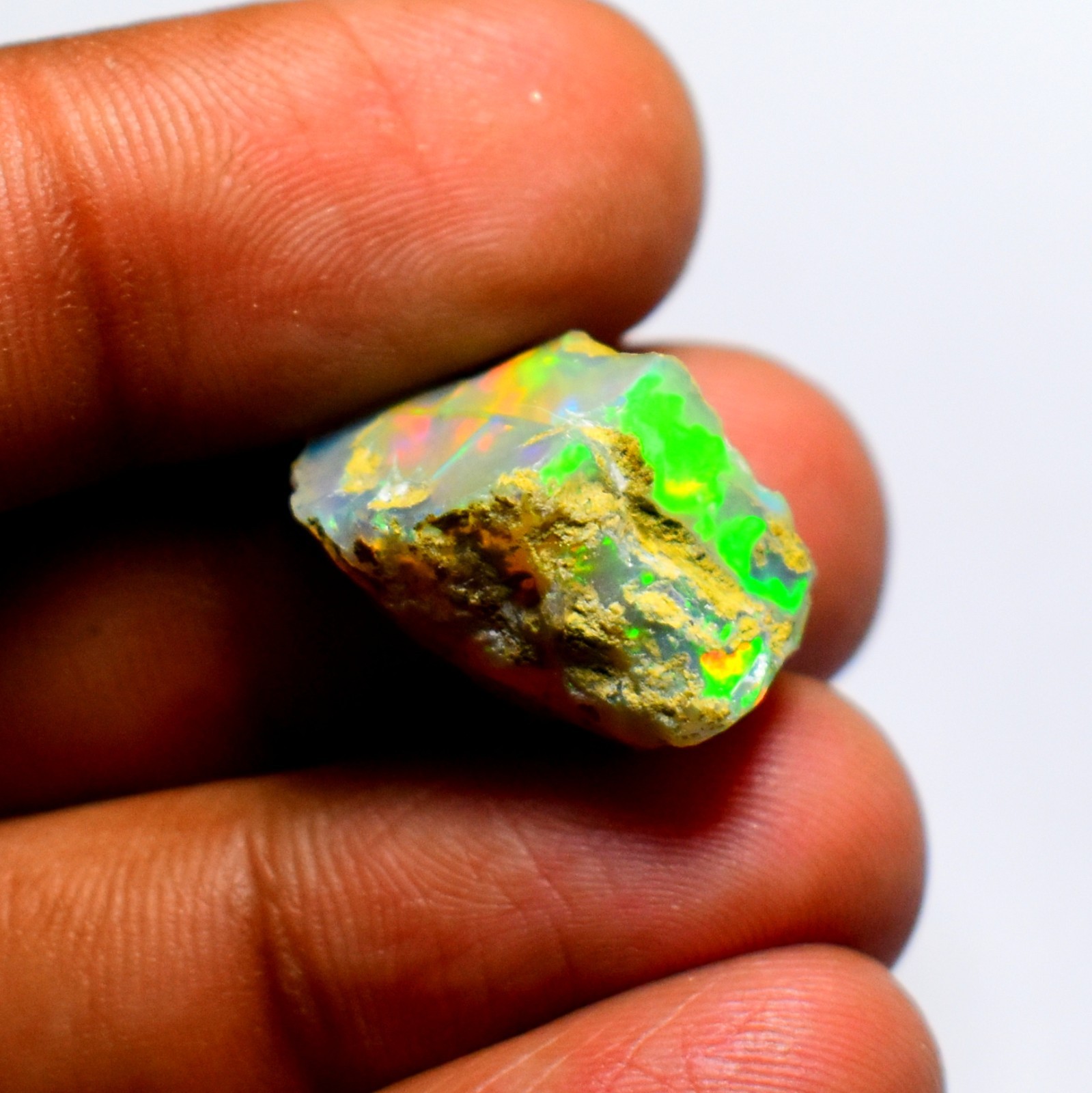 Ethiopian Opal Rough, Natural Multi Fire White Opal Raw 13.90 Cts 20×13 mm