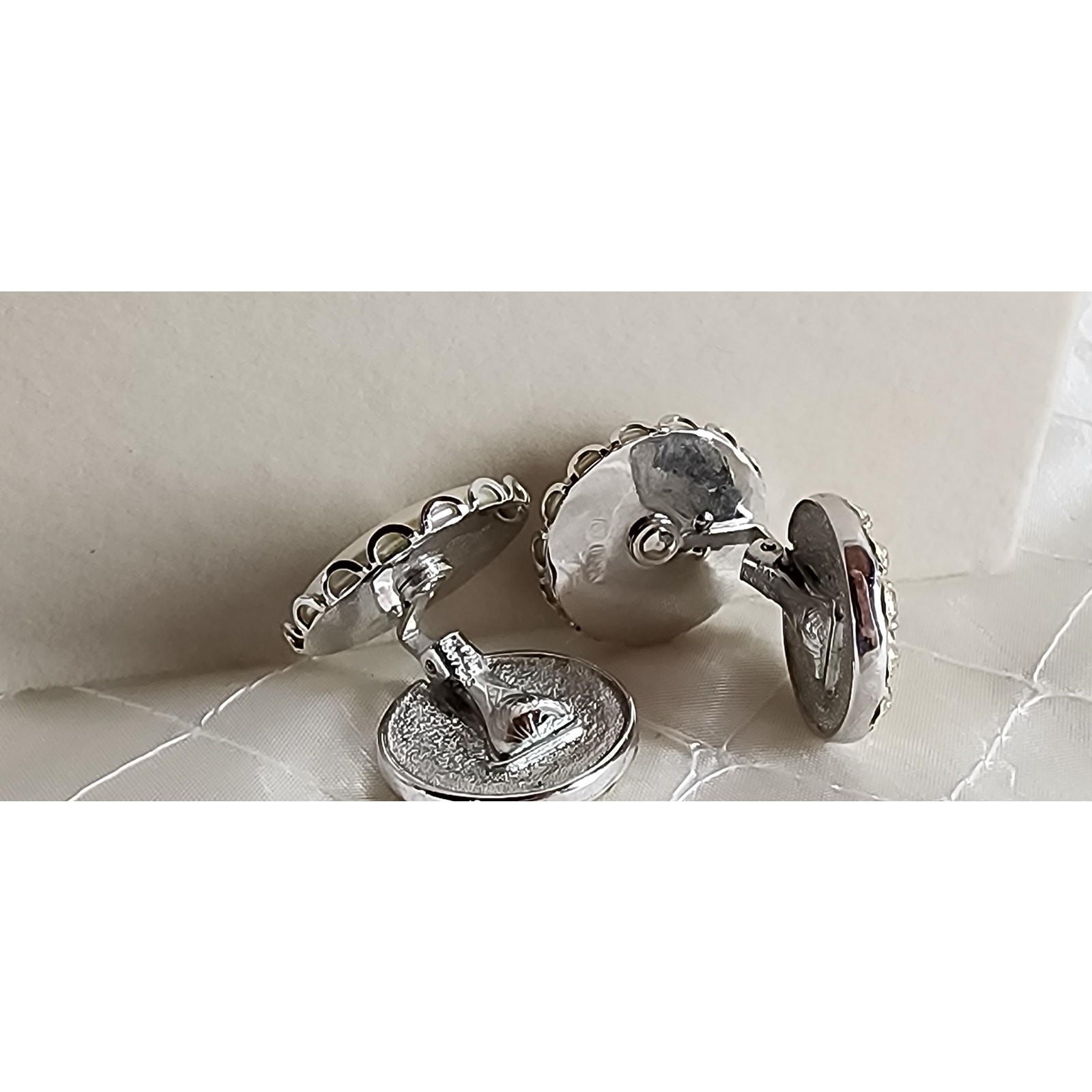 Vintage Sarah Coventry Reversible Clip-On Earrings Faux Pearl Rhinestone Signed