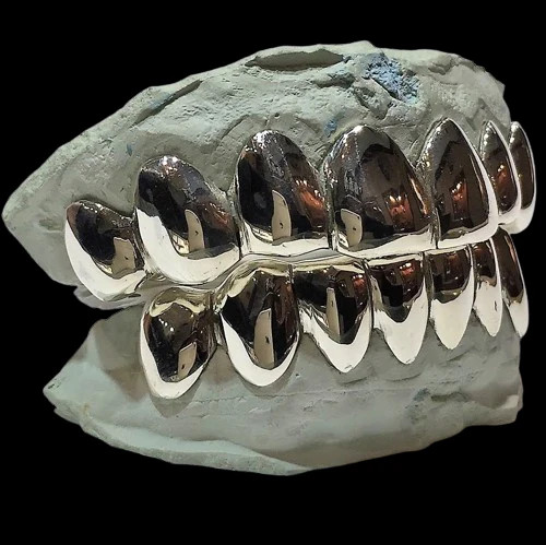 Custom Grillz, 10K Solid White Gold Custom fit REAL Perm Cut Grillz