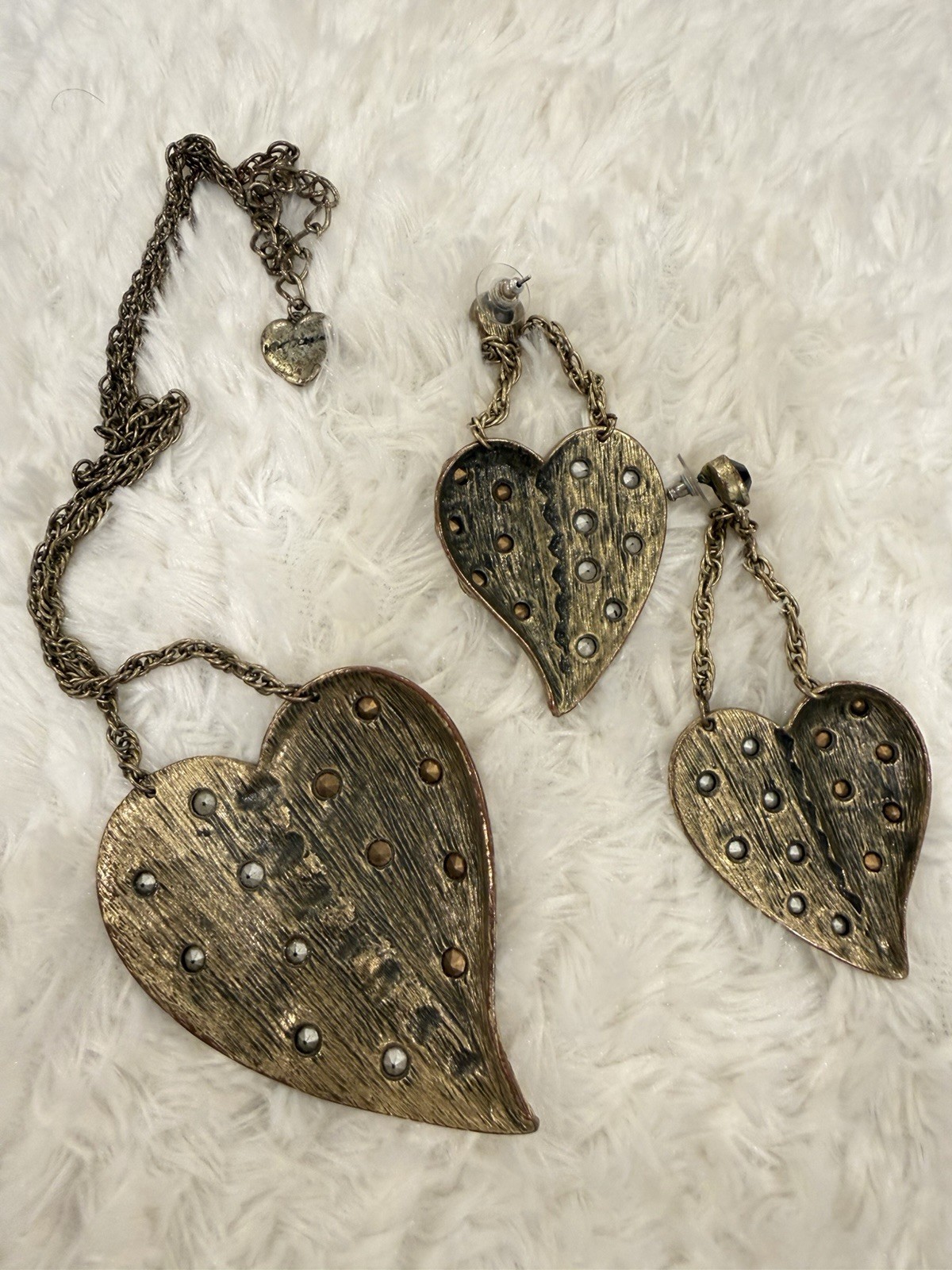 Vintage Betsey Johnson Broken Heart Necklace & Earring Set – Gold Tone, RARE