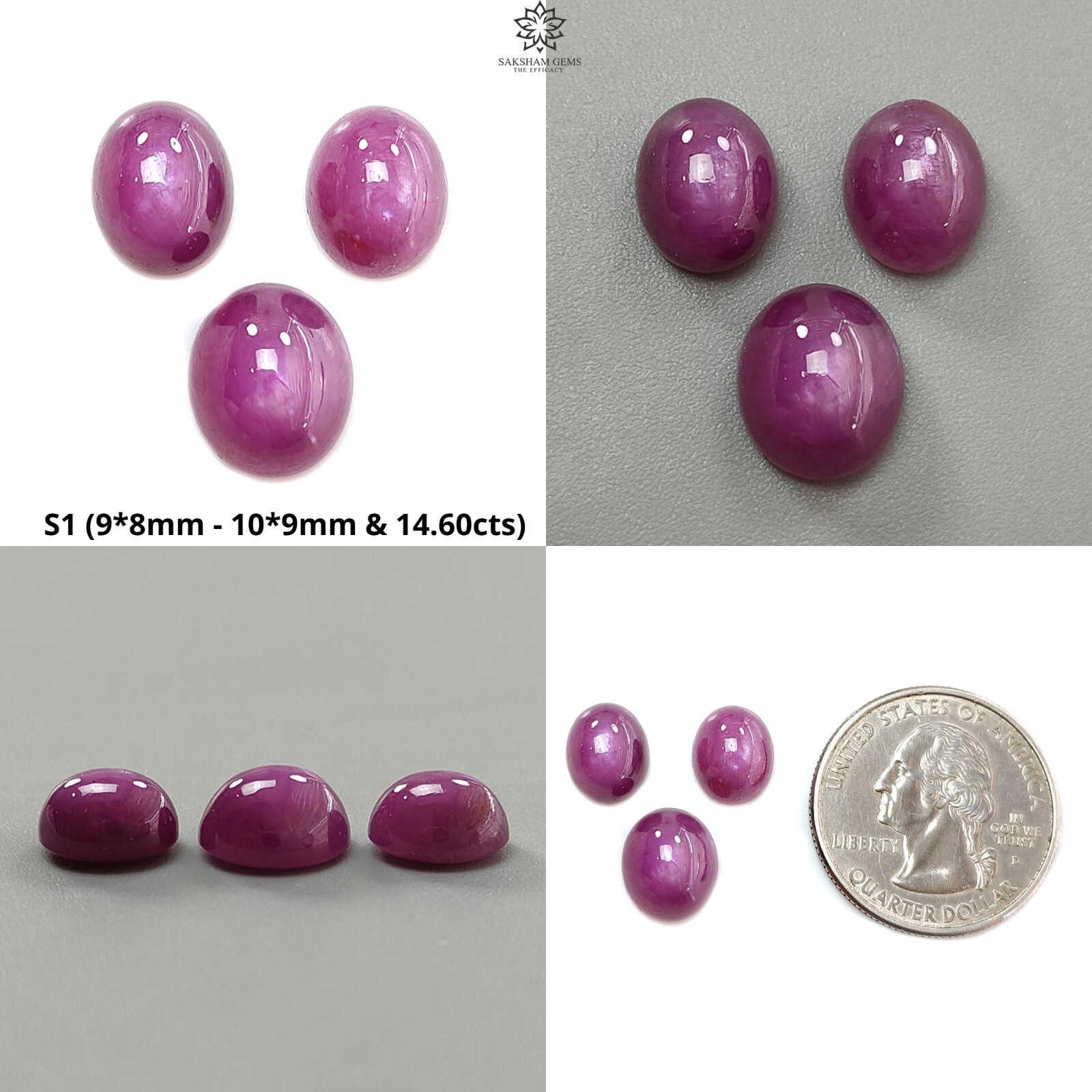 100% Natural Untreated Purple Ruby Gemstone Oval Shape Cabochon 3pcs Set